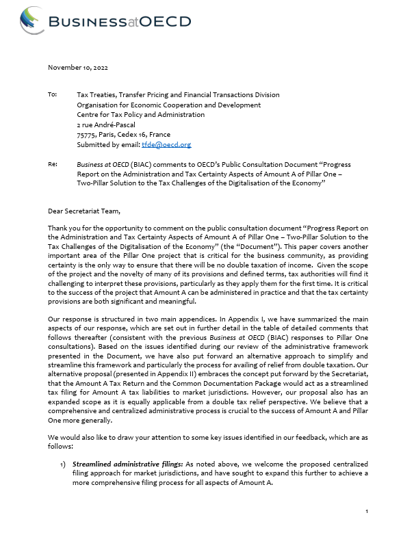 Pillar 1 Amount A administration and tax certainty